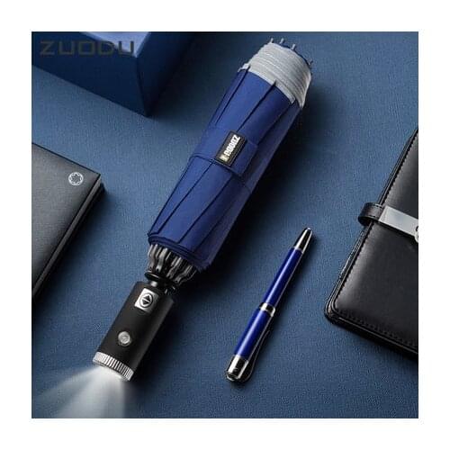 ZUODU Automatic Reverse Umbrella Men Windproof Led Luminous Folding Business Strong Umbrella Rain Men Car Umbrella Drop Shipping