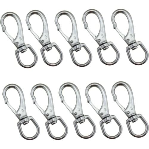 10Pcs M4 Swivel Eye Spring Hardware Snap Hook 304 Stainless Steel For Boat Marine Pet Chains Keychains hiking camping Silver