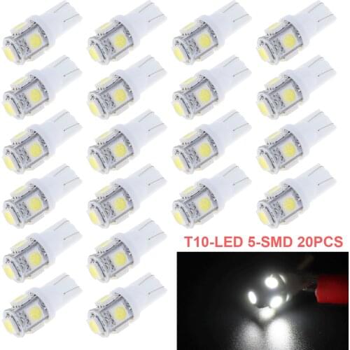 20Pcs T10 Signal Lamp Side Wedge 5-SMD 5050 LED Light Bulbs 2825 501 192 158 W5W 194 168 Super White For Cars Truck Vehicles