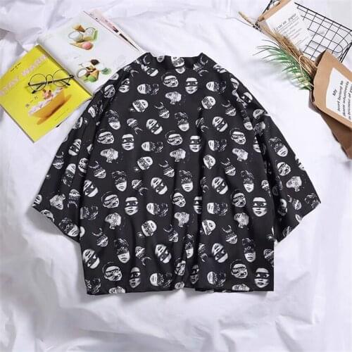 2021 Japanese Streetwear Men Printed Kimono Harajuku Style Robe Traditional Clothes Hip Hop Haori Funny Yukata T Shirts