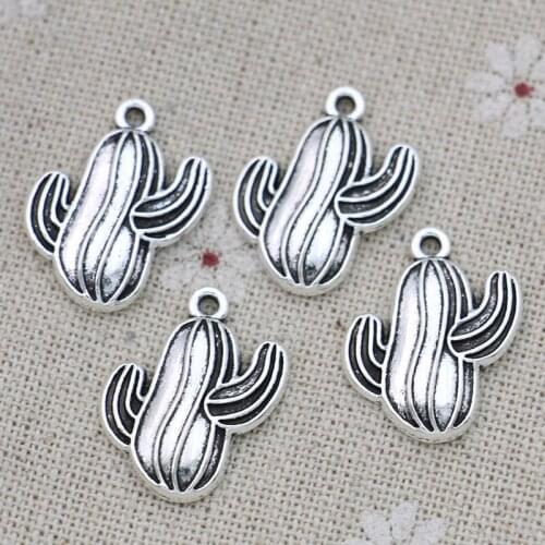 30PCS Antique Silver Plated cactus Plant Charms Pendants for DIY Jewelry Making Necklace Accessories 21x17mm