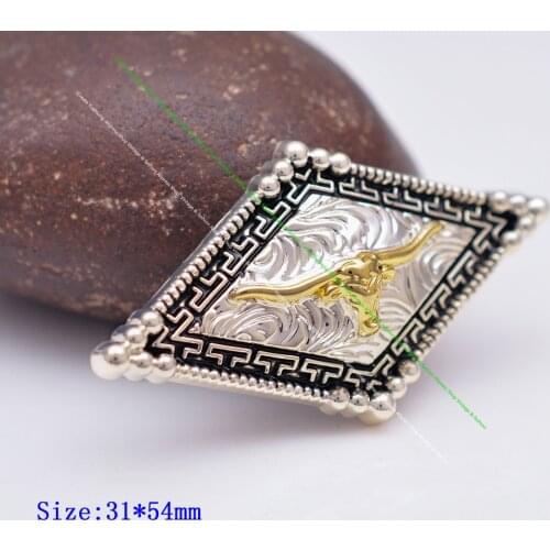 5PCS 54*31mm Western Gold Silver Longhorn Bull Rhombus LEATHERCRAFT Belt Luggage Bag CONCHOS LOT FREESHIPPING