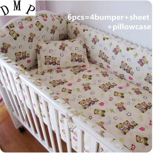 6/7PCS Bear Hot Crib Set Bedding Sets kit de berço Baby Cribs Cot Bedding for Girls, 120*60/120*70cm