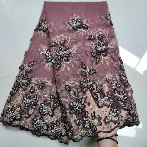 African Lace Fabric 2020 High Quality French Tulle Mesh Lace Fabric Nigeria Beads Sequins Handmade Embroidery for Wedding Dress