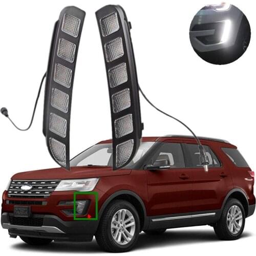 Car LED Daytime Running Lights Front Bumper Kit for Ford Explorer 2016 2017 (White DRL)