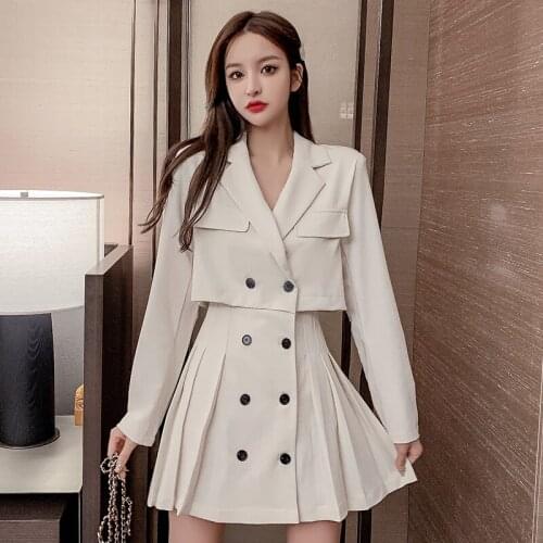 Blazer Dress Women Suit Jacket Winter Double Breasted Long Sleeve Ladies Black Blazer Buttons Bag Womens Slim Suit Blazer Dress