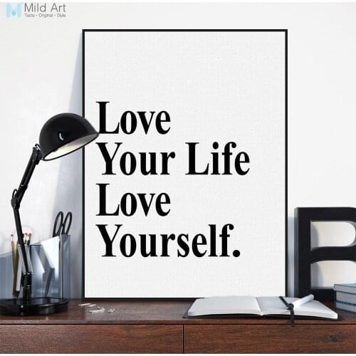 Black White Minimalist Inspire Love Life Quotes Typography Poster Print Living Room Wall Art Pictures Home Decor Canvas Painting