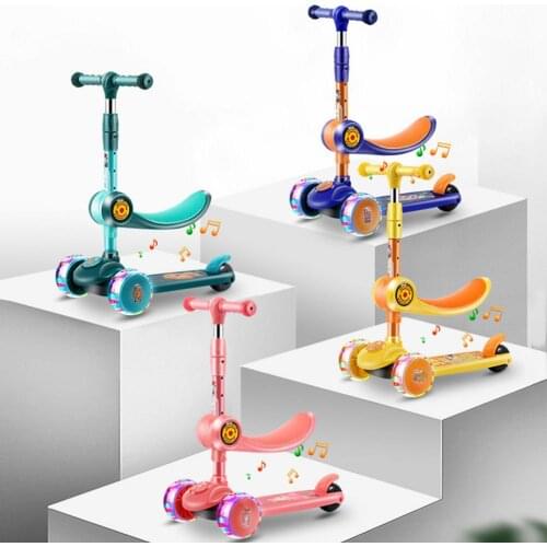 Kids 3 Wheel Kick Scooter 2 In 1 Folding Childrens Scooter Three Wheel Flashing Skateboard Swing Scooter Scooter