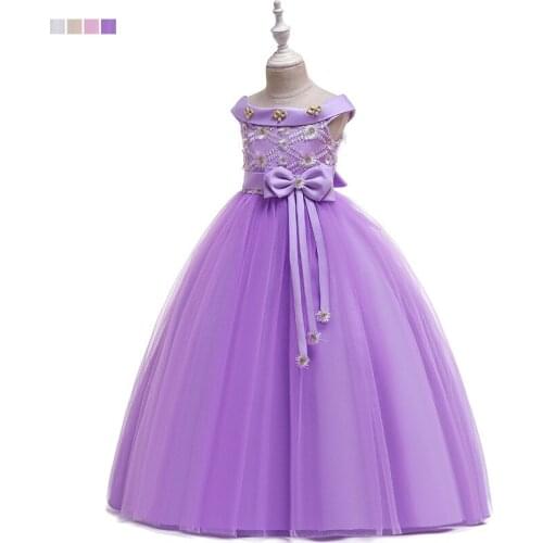 2021 Long Childrens Dress New One-word Shoulder Princess Wedding Dress In The Big Child Drag Evening Dress