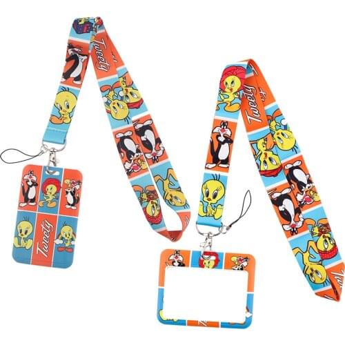 ER746 Silly Funny Cat And Lovely Bird Lanyard Card ID Holder Car KeyChain ID Card Pass Gym Mobile Phone Badge Key Ring Holder