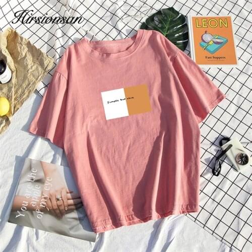Hirsionsan Women T Shirt 100% Cotton Soft Short-sleeve Harajuku Elastic Shirts Korean Print 2020 Top Plus Size Female Streetwear