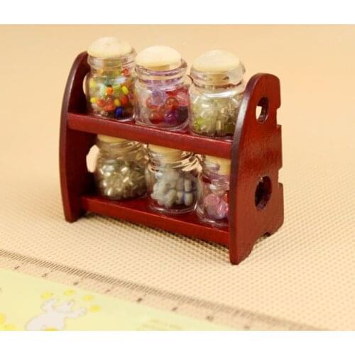 G05-X150 children baby gift Toy 1:12 Dollhouse mini Furniture Miniature Seasoning cans with shelf 1pcs