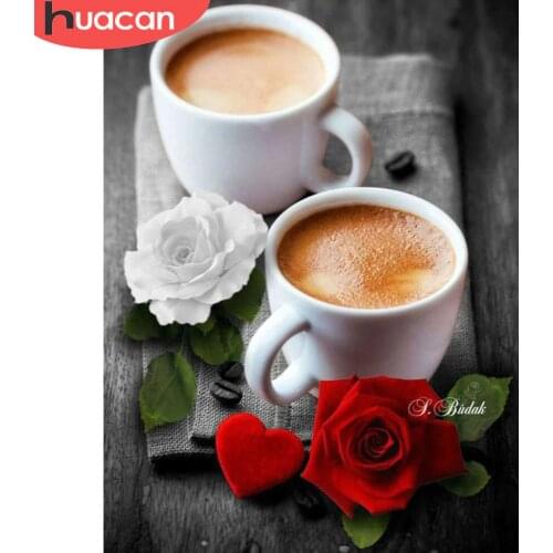 Huacan Official Store Diamond Painting Coffee Cup Diamond Mosaic Diamond Embroidery Flower Rhinestone Picture Craft Kit