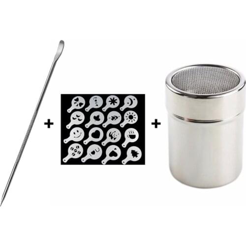 Coffee Art Needles Stainless Steel latte Garland Needle Powder Sprinkle 16Pcs Plastic Cafe Foam Template Barista Stencils Mold