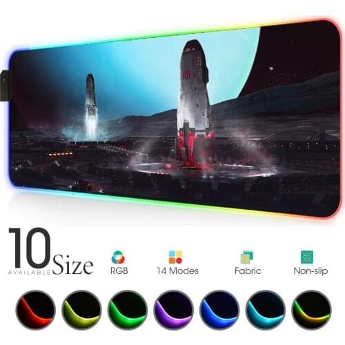 Space rocket RGB Mouse Pad Black Gaming Accessories Large LED MousePad Desk Mats PC Desk Play Mat with Backlit for bears pc