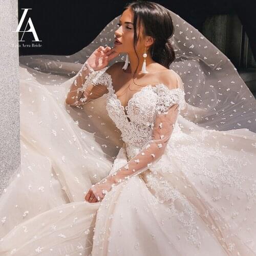 Vintage Appliques Wedding Dress Fashion Long Sleeve Lace A-Line Princess Bridal Gown LelaAcra RY24 Customized Vestido De Noiva