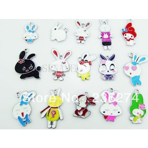 M25 Wholesale Mix 100Pcs Alloy Metal Enamel Rabbit Charms DIY hang pendant accessories