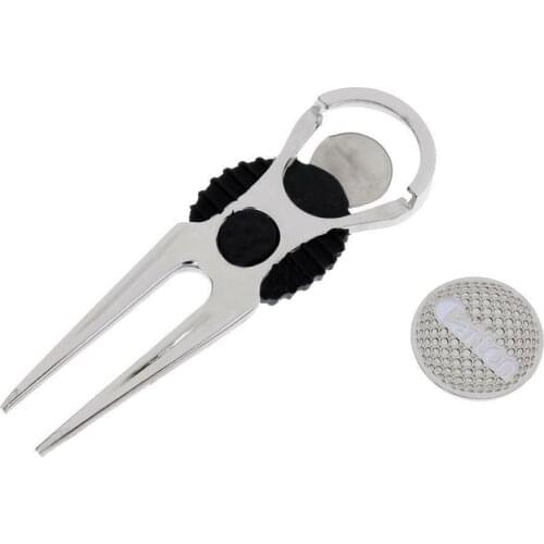 Metal Anti-slip Repair Tool-Switchblade Pitch Groove Cleaner Golf Pitchmark Repairer Golf Divot Tool with Magnetic Ball Marker