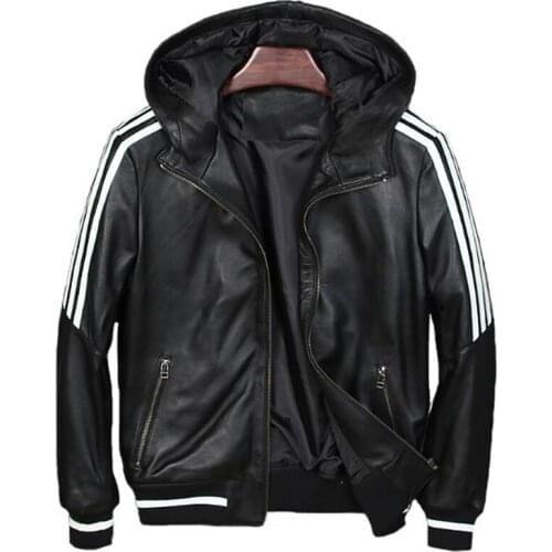 Nice Hodded Mans Sheepskin Coats Leather Jackets Personality Oversized Mens Real Leather Jacket Coats Streetwear XXXXXL A775