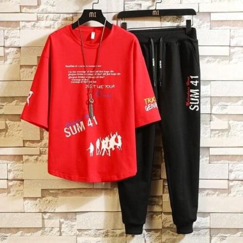2020 Mens Suit Fashion Tracksuit Clothes Streetwear Spring Summer Outfit Male T-shirt + Pant Two Pieces Sportswear Hip-hop Set