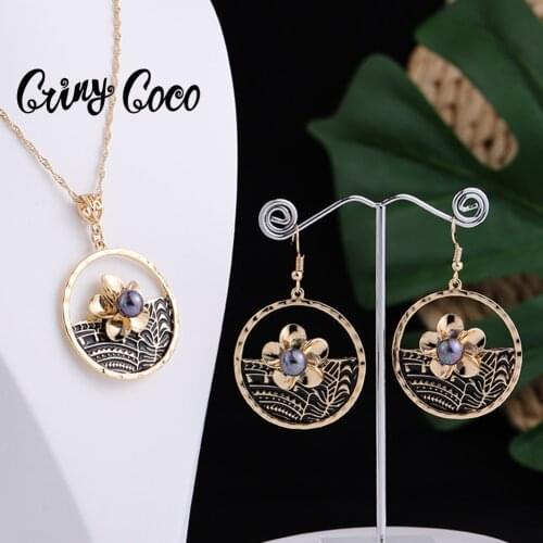 Cring Coco Hawaiian Jewelry Sets Vintage Ethnic Plumeria Flower Pendant Necklace New Zealand Marshall Earrings Set for Women New