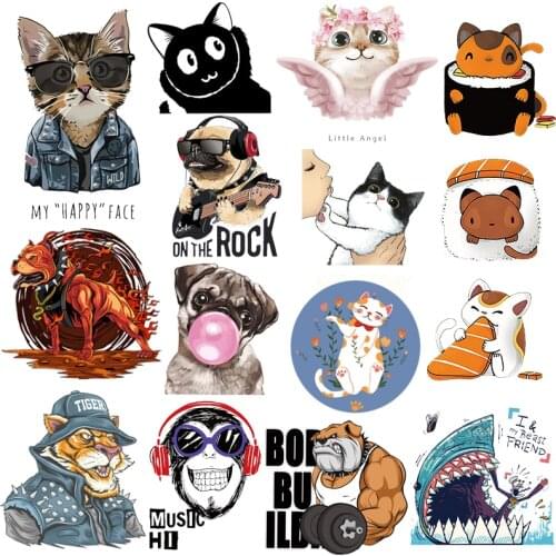 Cartoon Animals Stripes Patches Iron-on Transfers for clothing Patches for T-shirts Kids Clothing DIY Thermo Stickers on Clothes