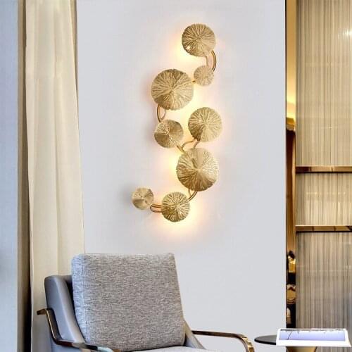Artpad Copper Lustre Gold Lotus Leaf Wall Lamp Vintage Retro Bedside Living Room Art Decor Home Lighting Wall Sconces G4 Bulb
