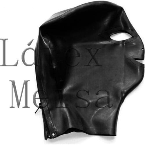 Novelty 0.6mm thickness heavy Fetish Latex hoods open eyes nostrils and mouth in black color with back zip