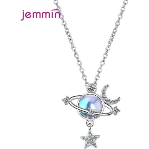 New 2021 Arrivals Clear CZ Zircon Moon Star Chain Link Pendant Necklaces For Women Korean Style Jewelry Gifts Collares