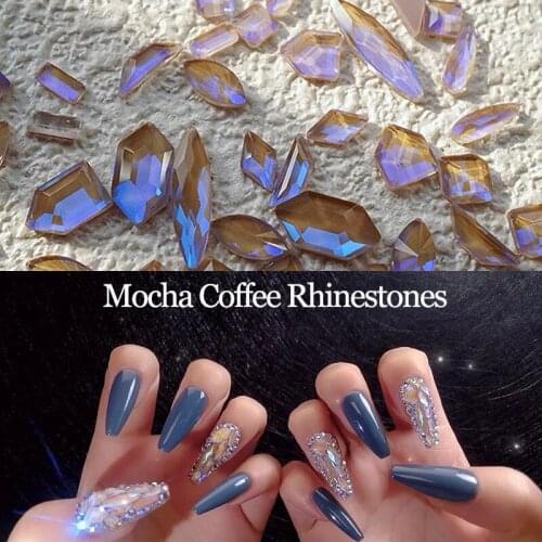 New Arrive 30/100pcs Mocha Coffee AB 3D Nail Art Rhinestones 13 Kind Shape Crystals and Stones for DIY Nails Art Decoration