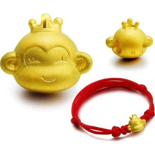 New Arrival Pure 999 24K Yellow Gold Women Lucky 3D Crown Monkey Pendant 1-1.3g