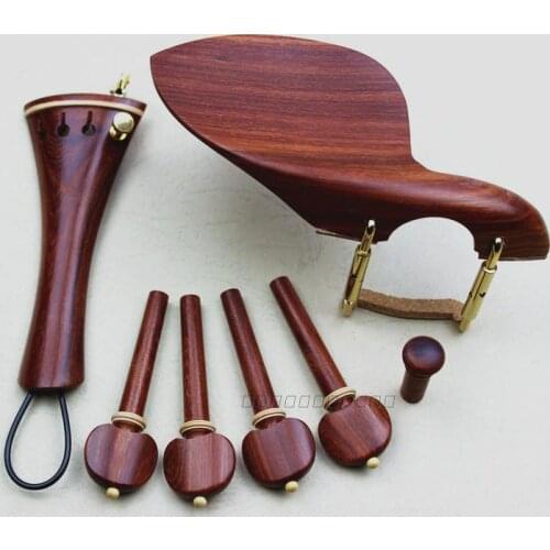 Wholesale 3 sets rosewood 4/4 violin parts fittings pegs endpins chinrests with clamps installed pieces tuners tail guts
