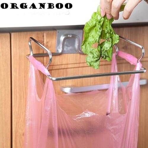 ORGANBOO 1PC Kitchen Multifunctional Shelf Garbage Bag Door Back Stainless Steel Towel Hook Fit Cabinet width 2.2cm
