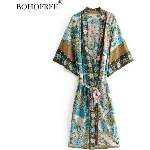 Peacock Kimono Robes Dress Casual Women Dresses Batwing Sleeve Loose Fit Gypsy Style Boho Chic Maxi Vestidos Bohemian Dress
