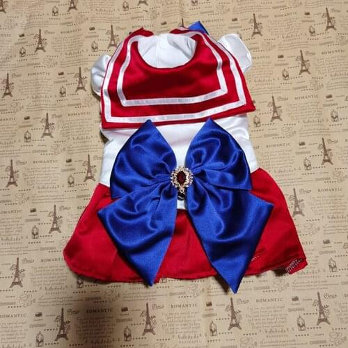 Handmade Sailor Dog Dresses with Demountable Bowknot and Summer Cute Pet Clothes Girl Princess Dress Puppy Clothing 2021