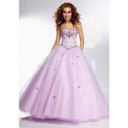 Simple Ball Gown Quinceanera Dresses Lilac Tulle Sweet 16 Dress Party Wear Formal Prom Dresses Sweetheart Crystal Beading