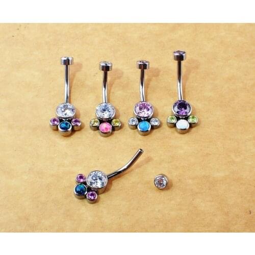 ASTM F136 Titanium 14g Titanium Mix Opal Clear CZ Gem Cluster Belly Navel Ring Piercing Jewelry