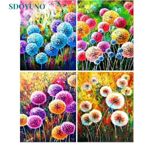 SDOYUNO Oil Painting By Numbers Dandelion DIY Paint By Numbers On Canvas Frameless Flowers 60x75cm Hand Painting Home Decor
