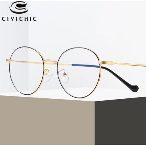 Chic Alloy Optical Glasses Frame Anti Blue Light Eyeglasses Women Round Eyewear Computer Goggles Men Gaming Gafas Luz Azul COG25