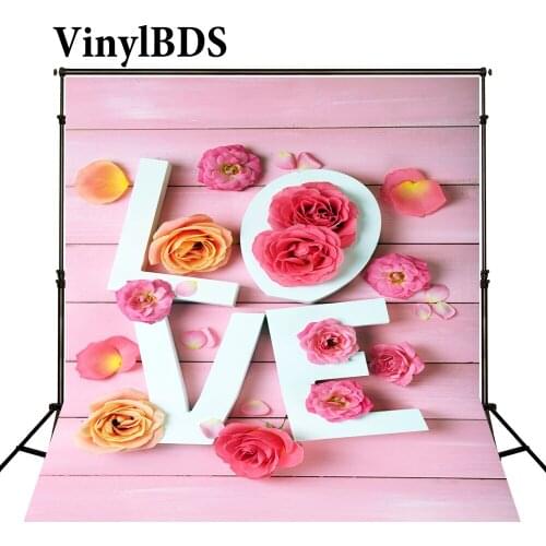 VinylBDS ValentineS Day Backdrops Background Pink Flower Wooden Wall Backdrops White Love Letter Background for Studio