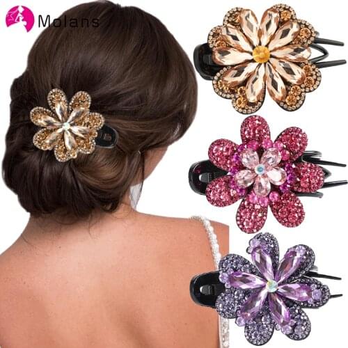 Molans New Rhinestone Hairpins Barrettes Flower Duckbill Hair Claws Retro Hair Clips for Women Ponytail Holder Hair Accessories