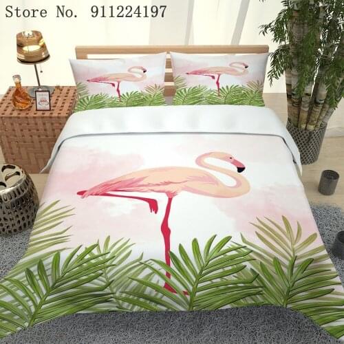 Green Leaves Duvet Cover Set 3D Printed Flamingo Comforter Bedding Sets Single Double Queen King Size Kids Adults Home Textile