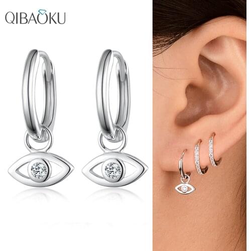 Fashion Creative Eye Shape Hoop Earring 925 Sterling Silver Earrings Zircon Pendant Fine Ear Jewelry for Women Men