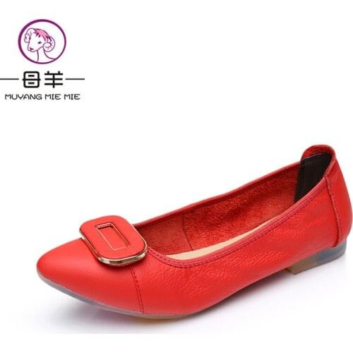 MUYANG MIE MIE Women Flats Fashion Genuine Leather Flat Shoes Woman Pointed Toe Soft Shoes Soft Outsole Casual Women Shoes