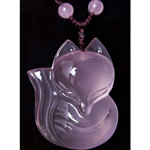 Genuine Natural Pink Rose Quartz Fox Pendant Necklace Star Light 30*19*10mm Women Men Mozambique Crystal Jewelry AAAAA