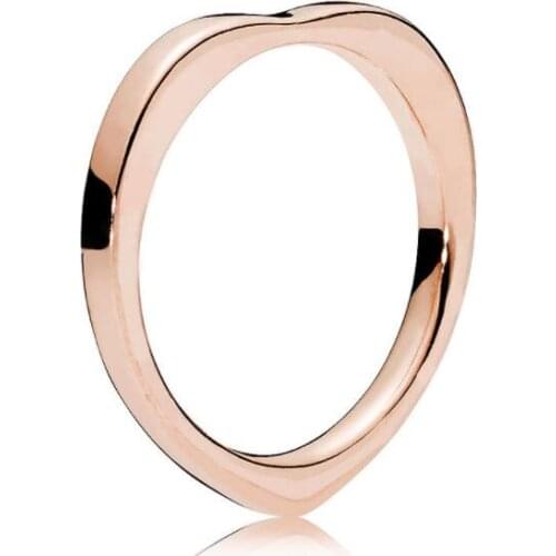 925 Sterling Silver Pan Ring Rose Golden Heart ShaPe With Signature Ring For Women Wedding Party Gift Fine Jewelry