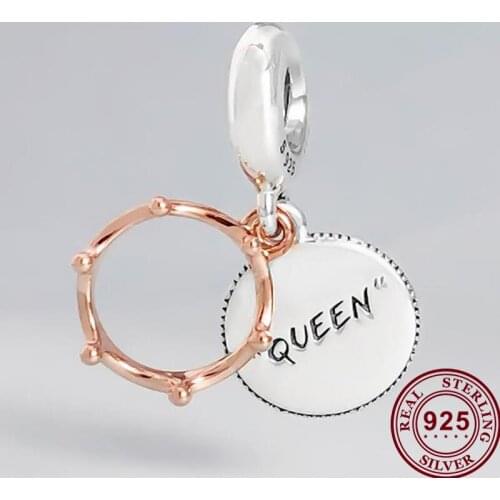 100% 925 Sterling Silver Charm Rose Gold Queen And Crown Pendant Fit Pandora Women Bracelet & Necklace Diy Jewelry