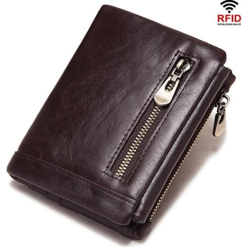 100% Genuine Leather Rfid Wallet Men Crazy Horse Wallets Coin Purse Short Male Money Bag Mini Walet High Quality Boys