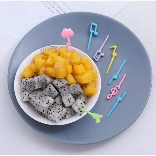18 Pcs Mini Cartoon Children Snack Cake Dessert Food Fruit Pick Toothpick Musical Note Fruit Fork Bento Lunches Party Decoration