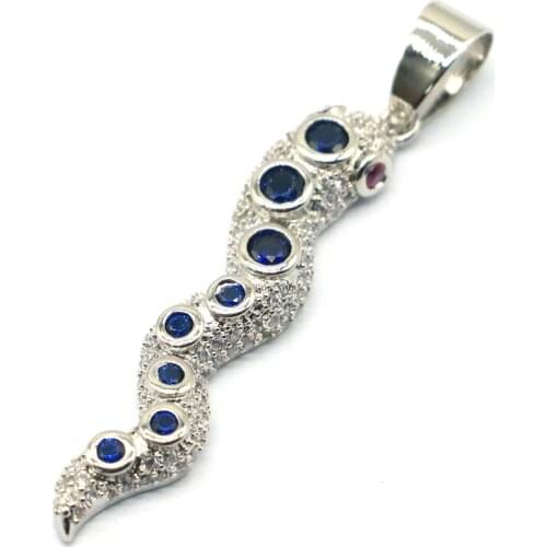 46x9mm Unique Snake Shape Created Tanzanite Iolite Pink Kunzite Bright Zircon Gift For Sister Silver Pendant Wholesale Drop Ship